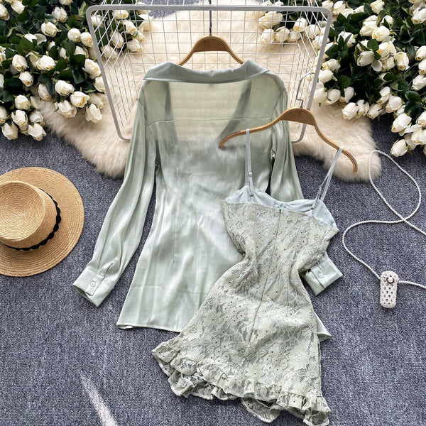 Irregular Design Gown&Slip Dress 2Pcs