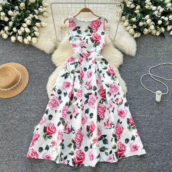 Vintage Sleeveless Floral Printed Dress