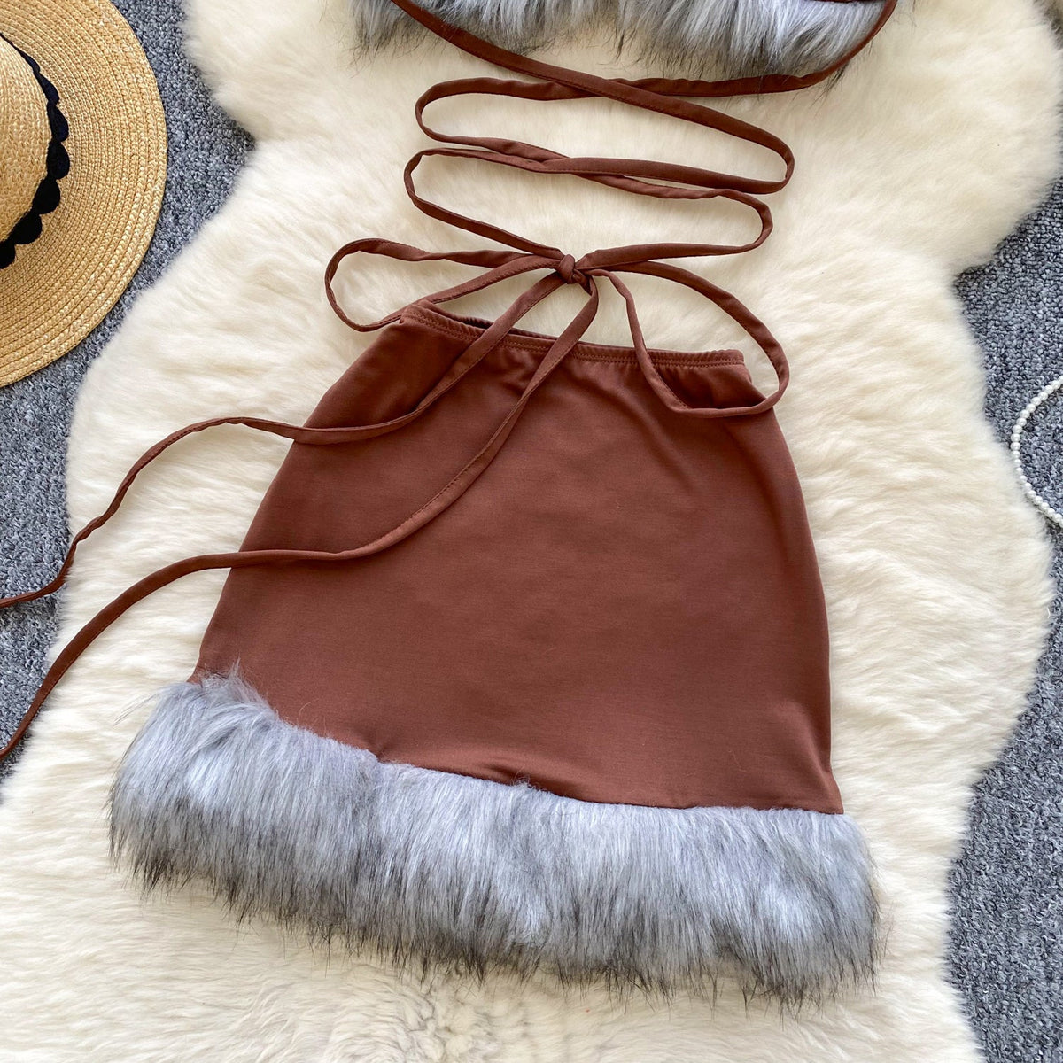 Sexy Furry Patchwork Lace-up Dress