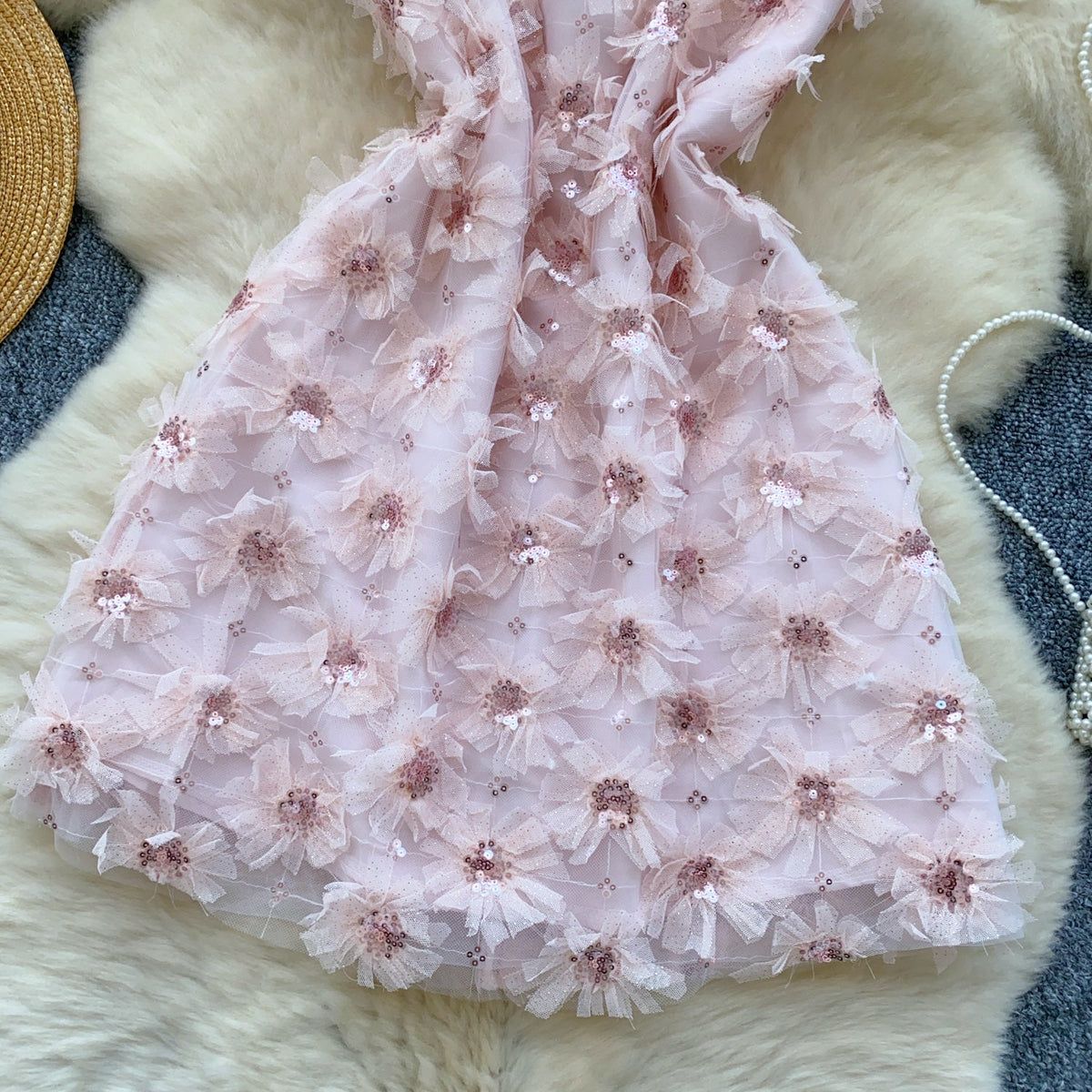 Rhinestone Studded Pink Floral Halter Dress