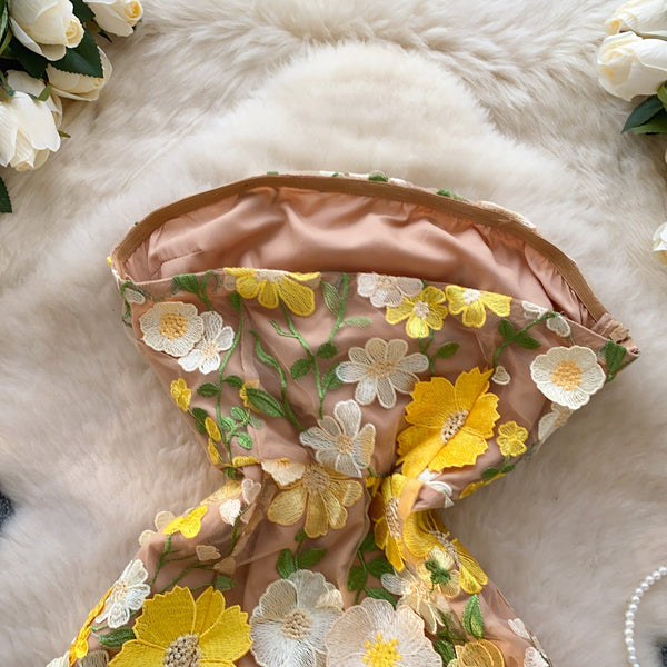 3D Yellow Flower Off-shoulder Dress