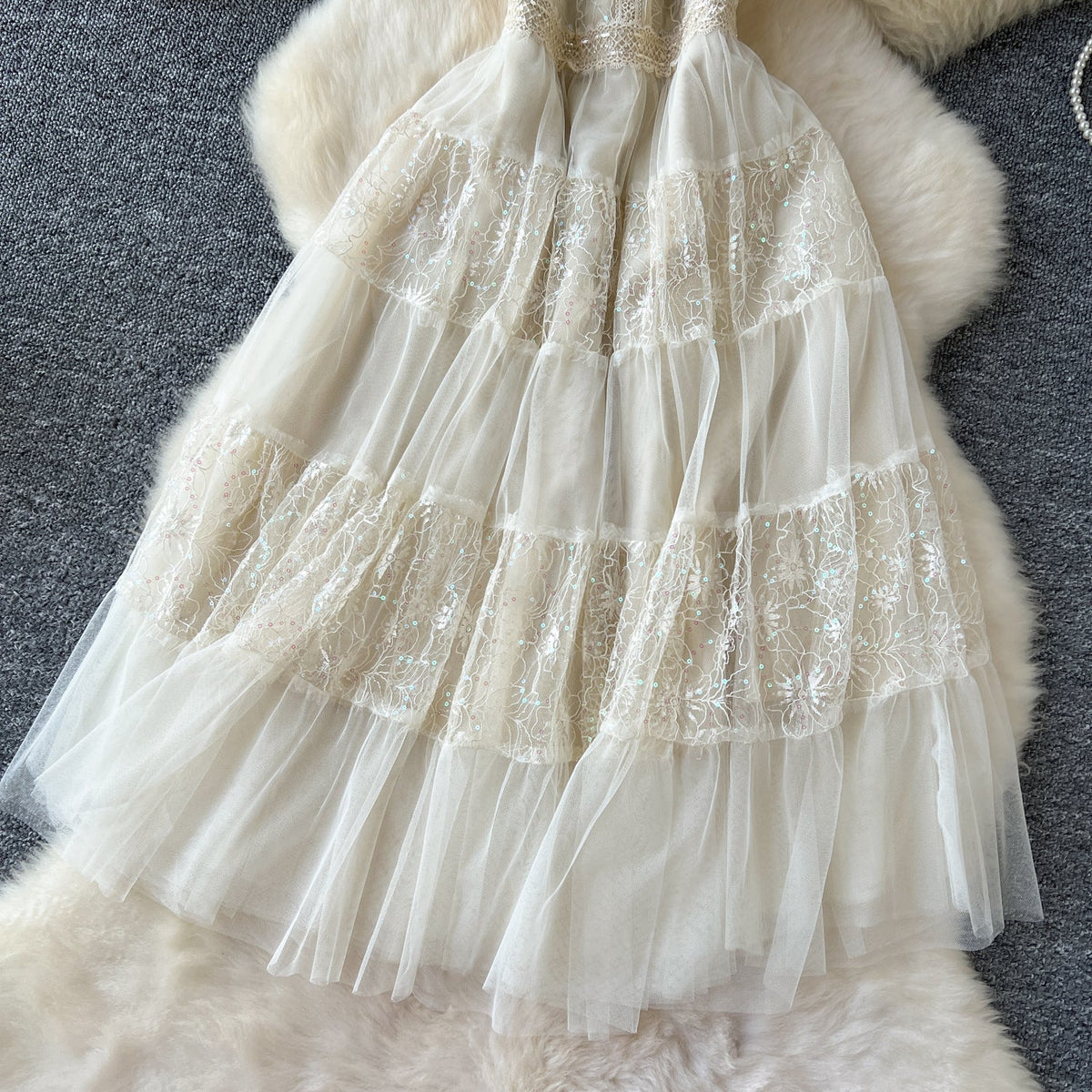 Delicate Sequined Lace Patchwork Dress