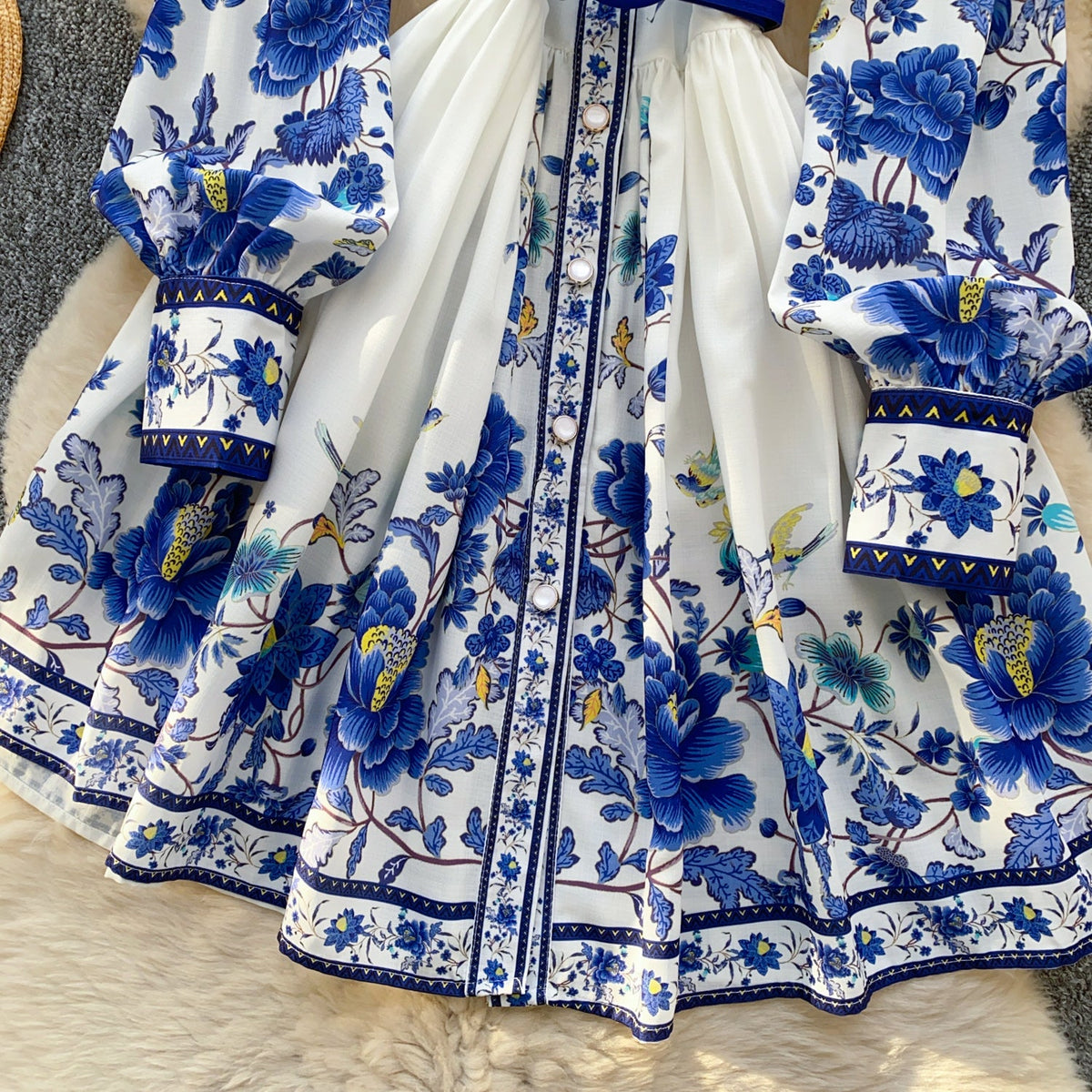 Suit Collar Printed V-neck Shirt Dress