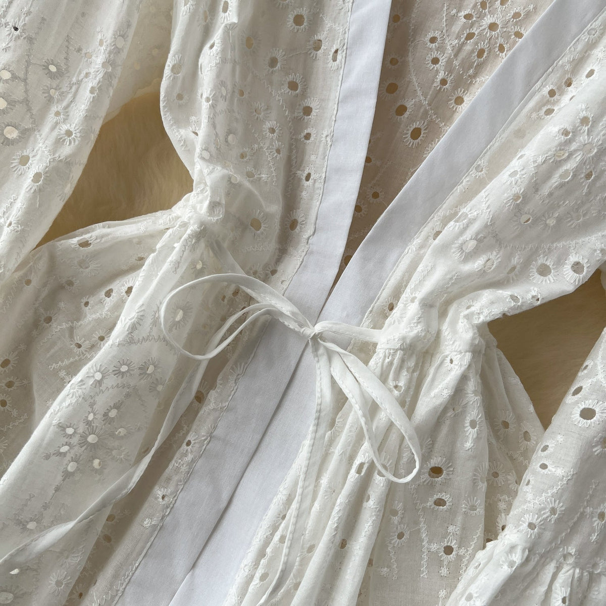 Hollowed Embroidered White Cardigan Dress