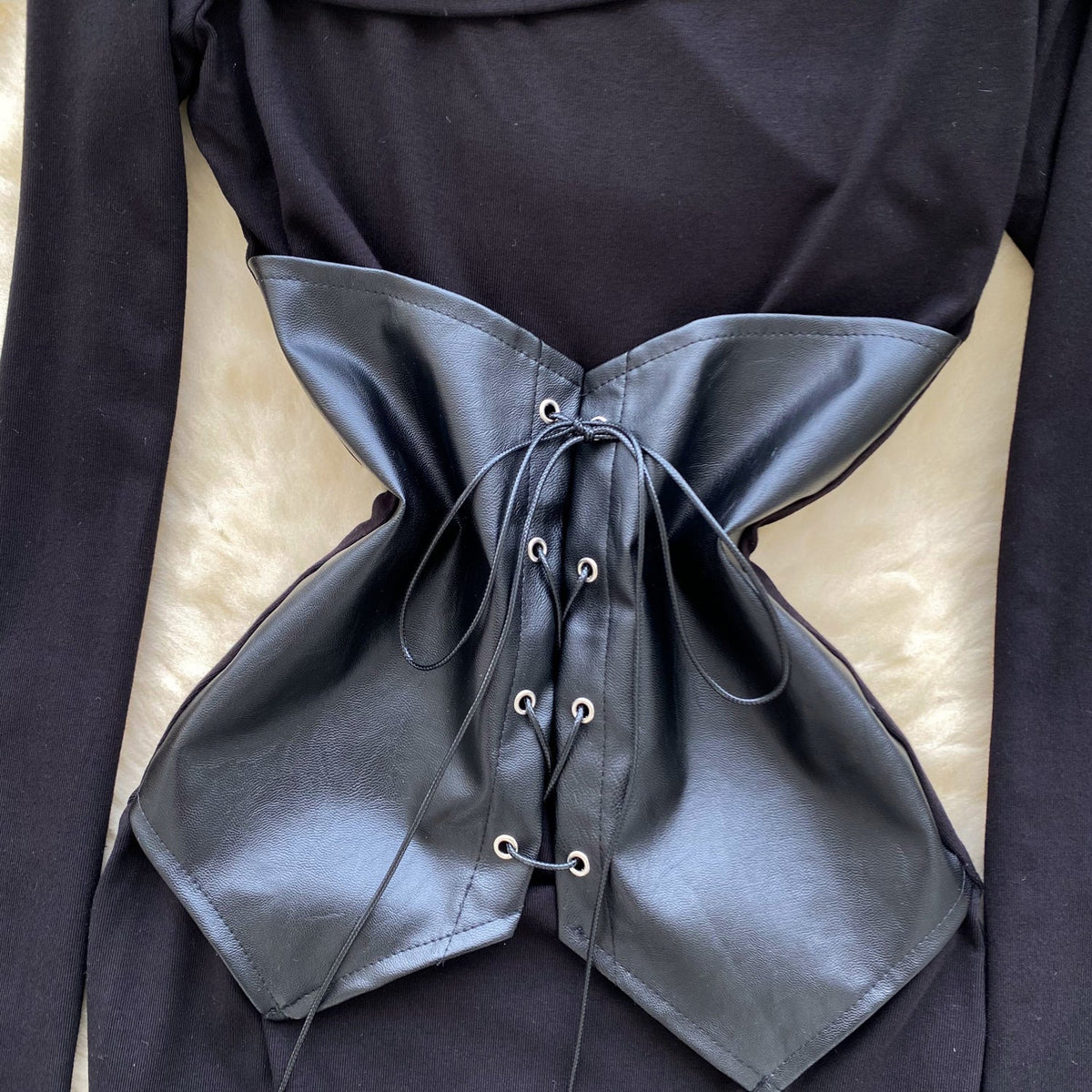 PU Lace-up Girdle Black Dress