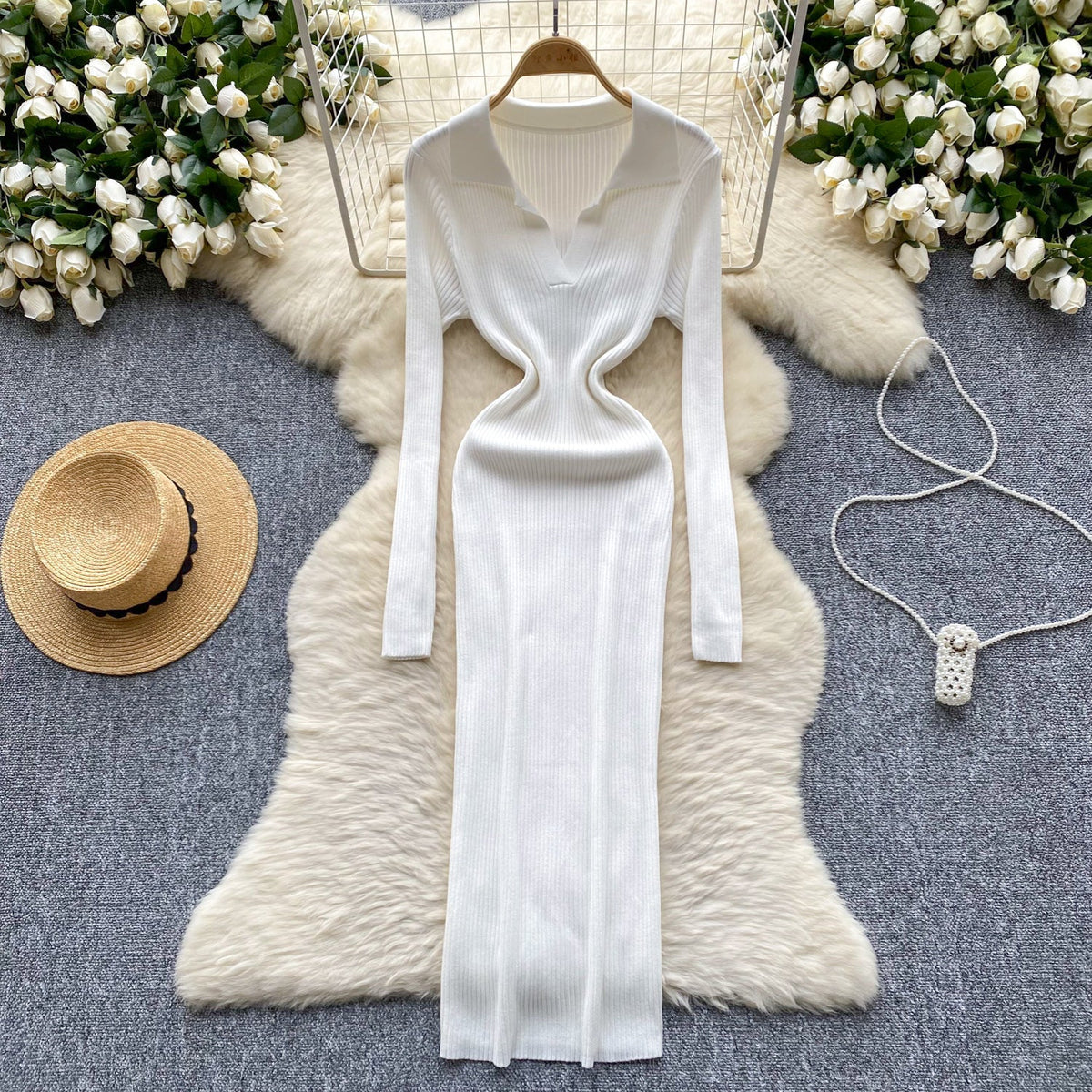Vintage Polo Neck Knitted Dress