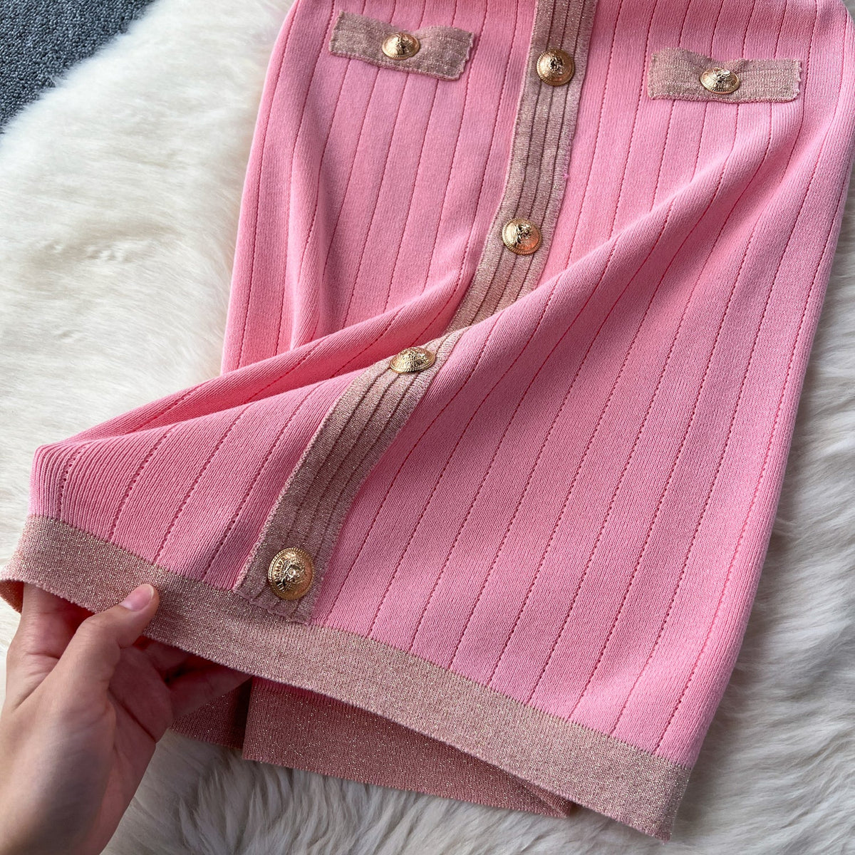 Elegant Metal Button Knitted Dress