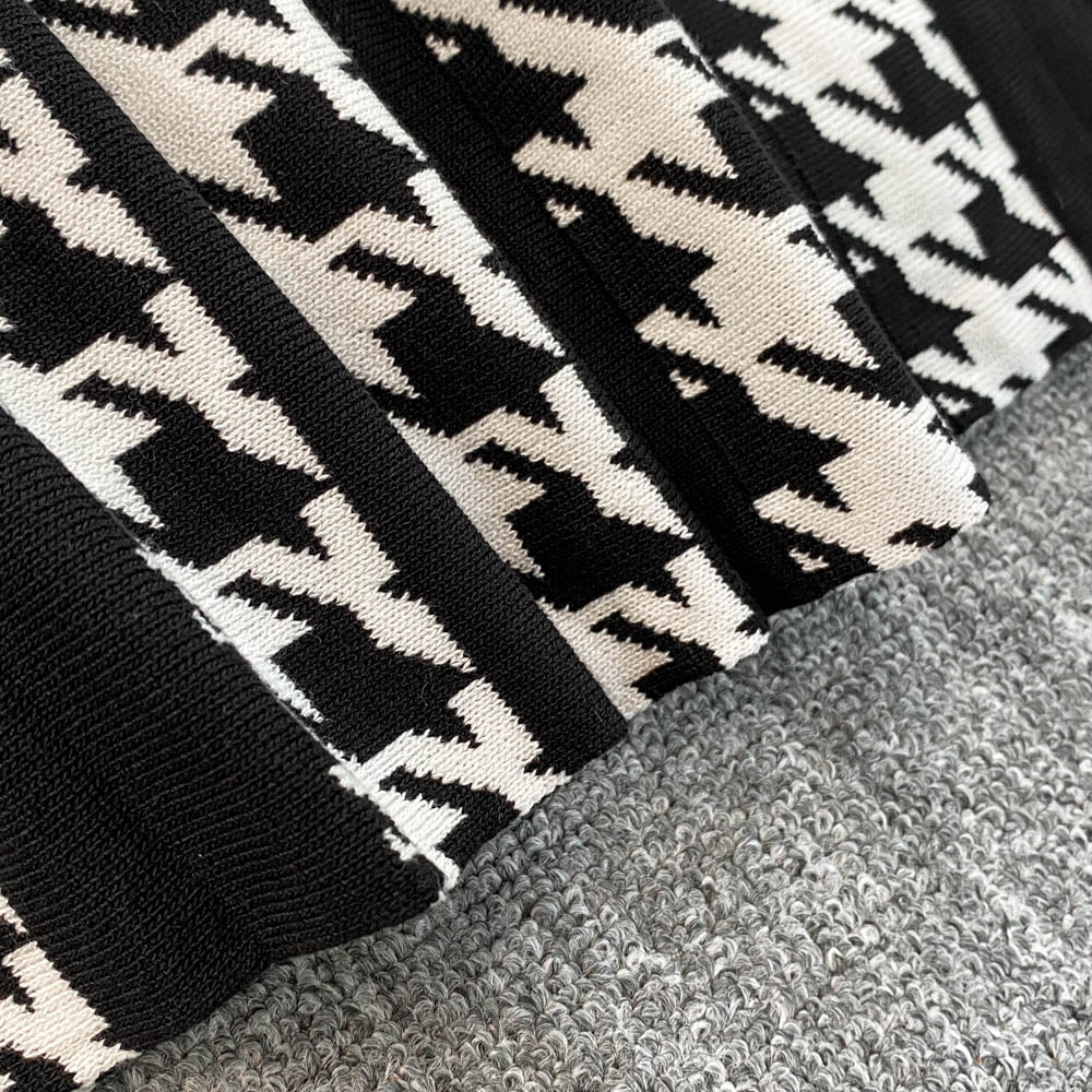 French Style Houndstooth Knitted Dress