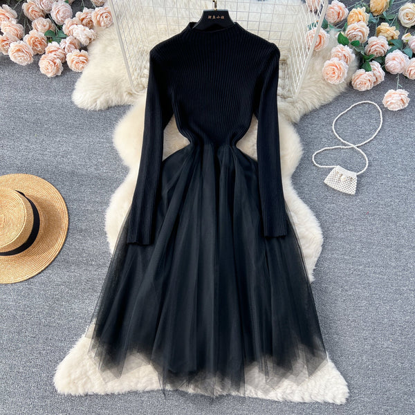 High-end Mesh Patchwork Sweater Dress
