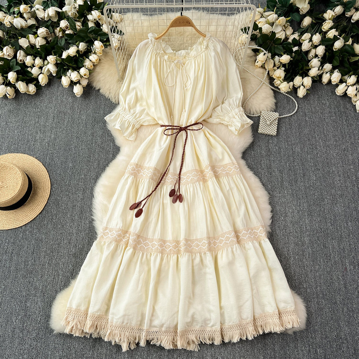 Bohemia Puffy Sleeve Fringed Dress