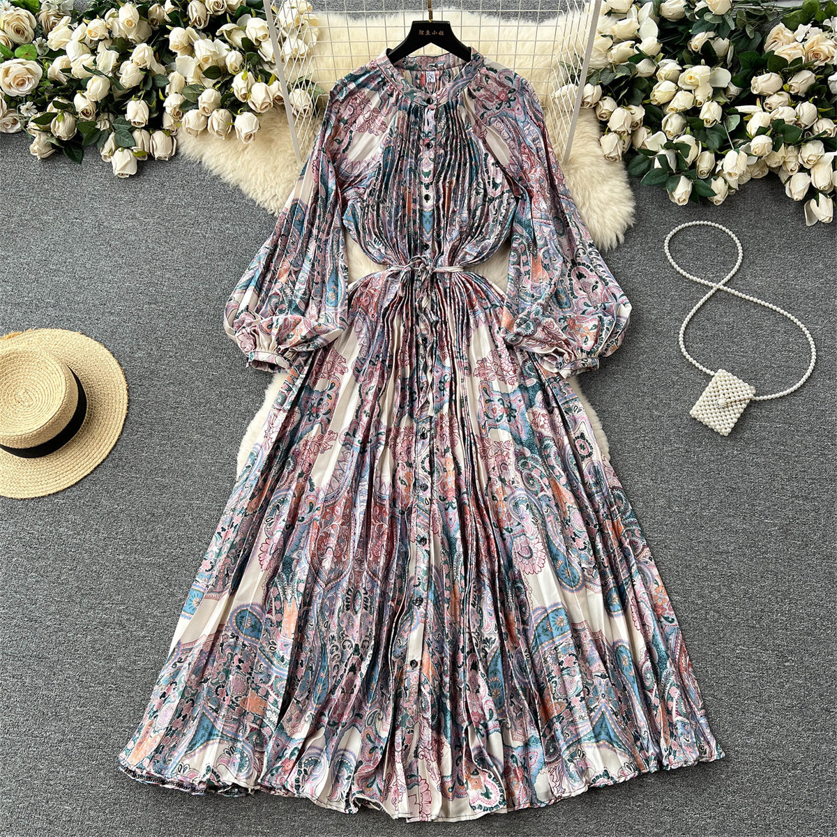 Crew Neck Floral Printed Shirt Dress