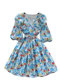 Ruffled Collar Floral Puffy Dress