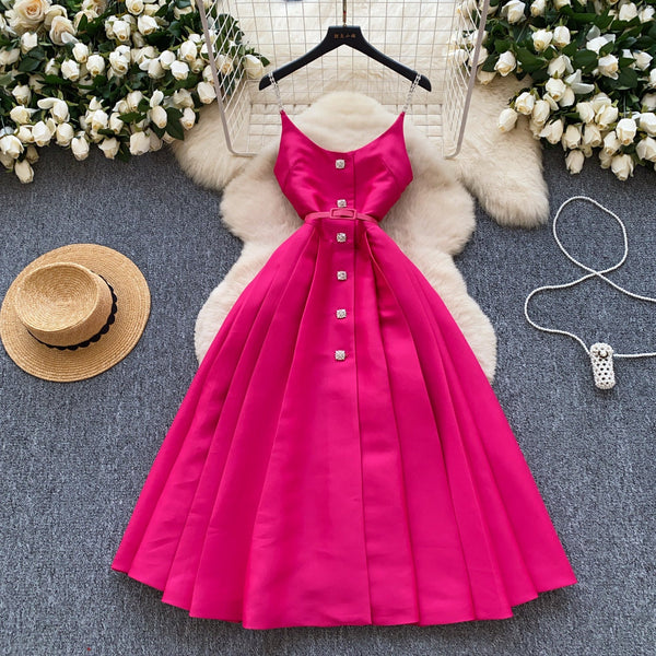 High-end Pleated Slip Dress with Belt