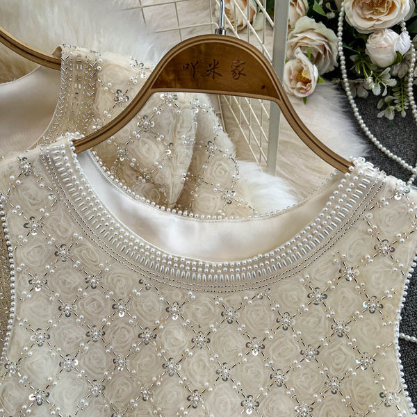 Beaded Cardigan&Vest Dress 2Pcs