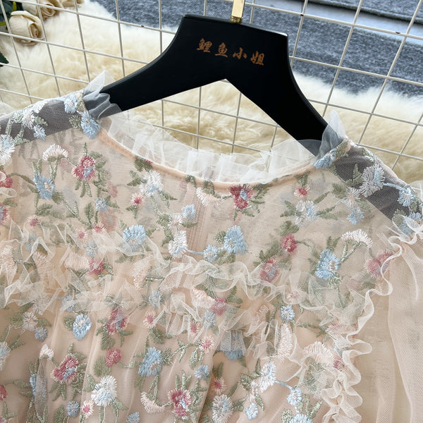 Fairy Floral Embroidered Puffy Dress