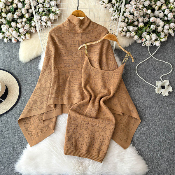 Loose Shawl&Slip Dress Embroidered 2Pcs