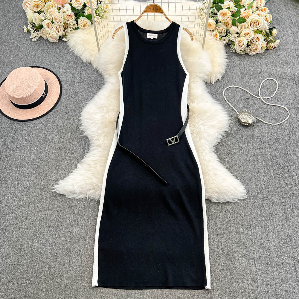 Color Blocking Sleeveless Knitted Dress