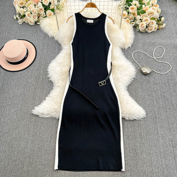 Color Blocking Sleeveless Knitted Dress