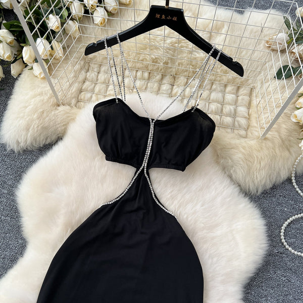 High-end Hollowed Black Slip Dress