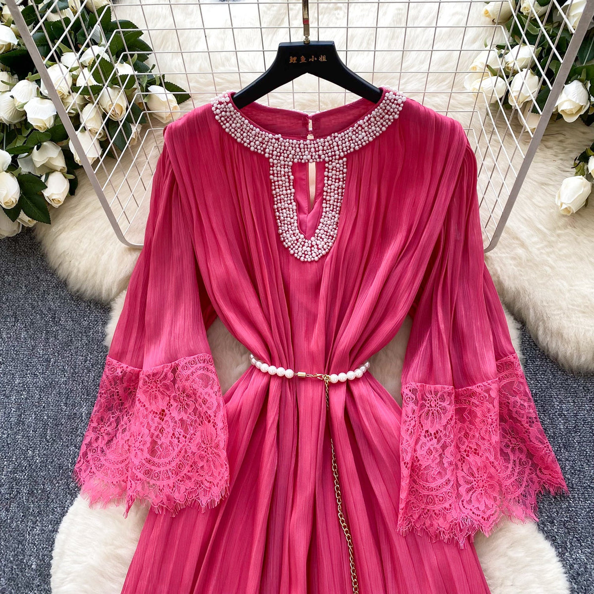 Rhinestone Studded Mesh Patchwork Dress