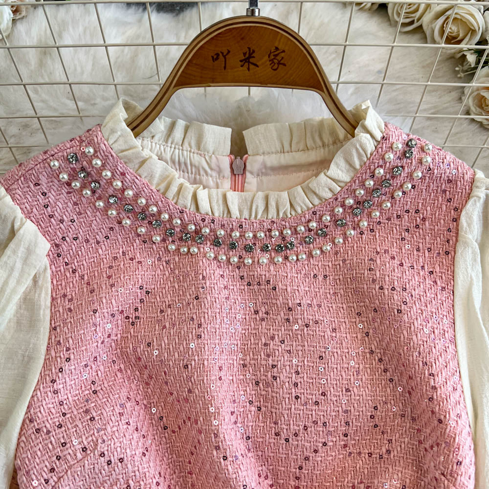 French Style Beaded Patchwork Dress