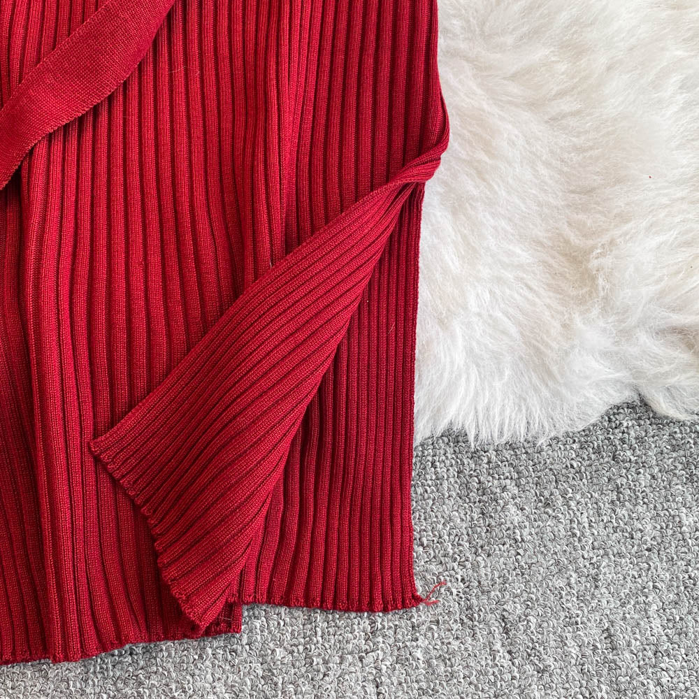 V-neck Bodycon Split Knitted Dress