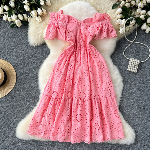 French Style Hollowed Embroidered Dress
