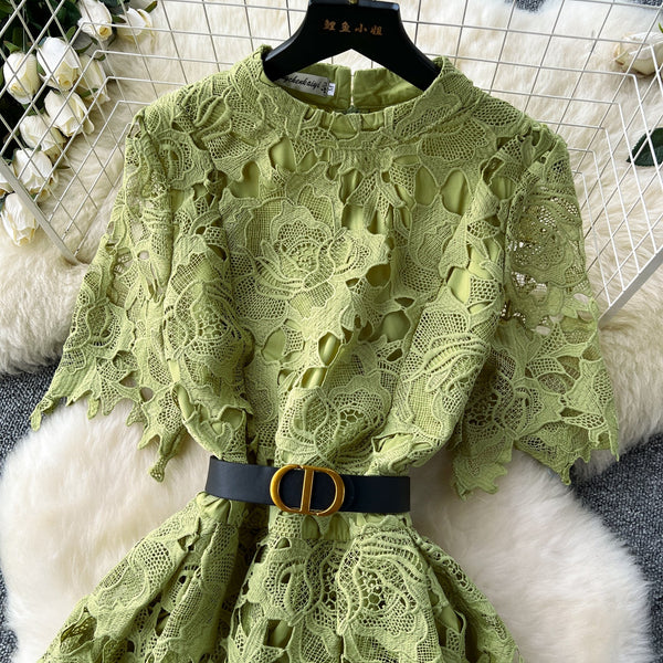 Vintage Hollowed Embroidery Lace Dress