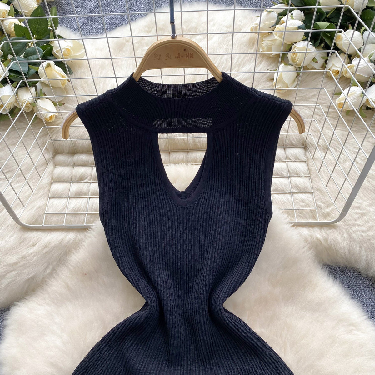 Sexy Hollowed Black Halter Dress