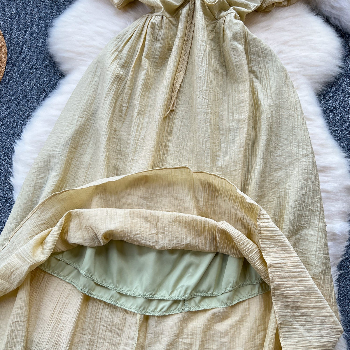 Mori Puffy Sleeve Drawstring Chiffon Dress