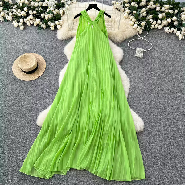 Solid Color Knotted Halter Dress