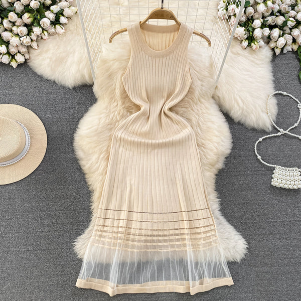 Elegant Mesh Patchwork Knitted Dress