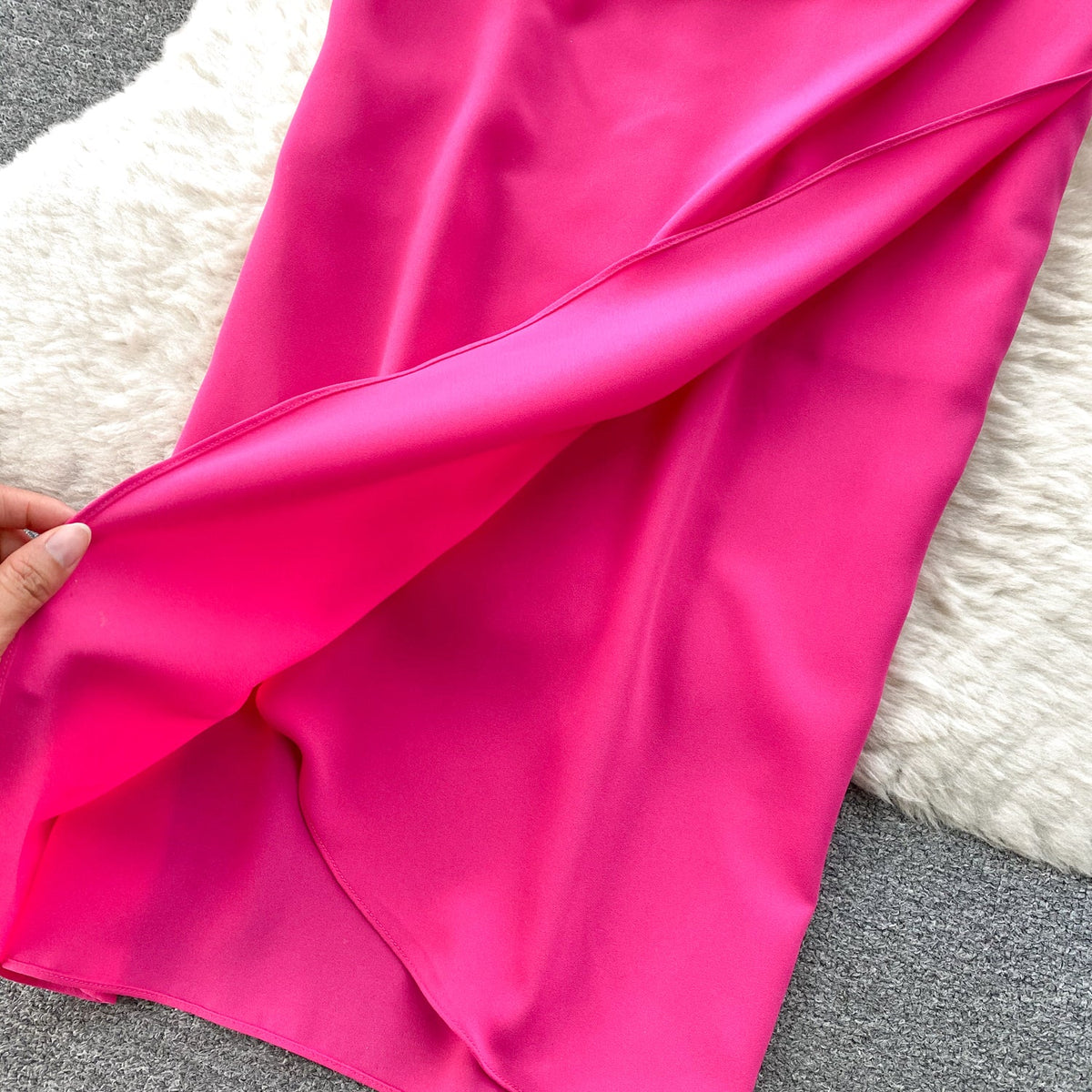 Solid Color Lapeled Satin Dress