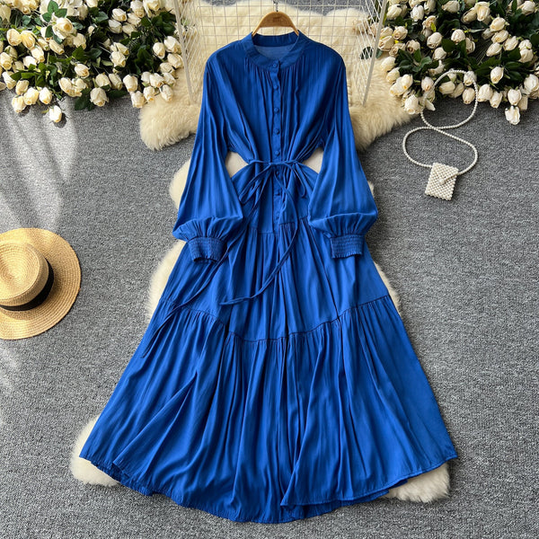 Vintage Solid Color Shirt Dress