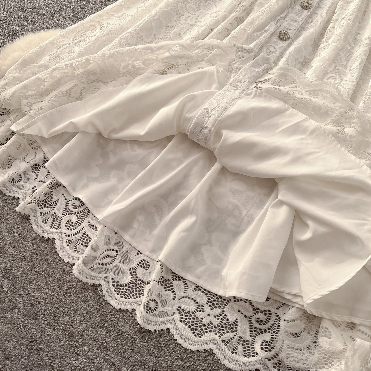 Elegant Embroidered Lace Shirt Dress