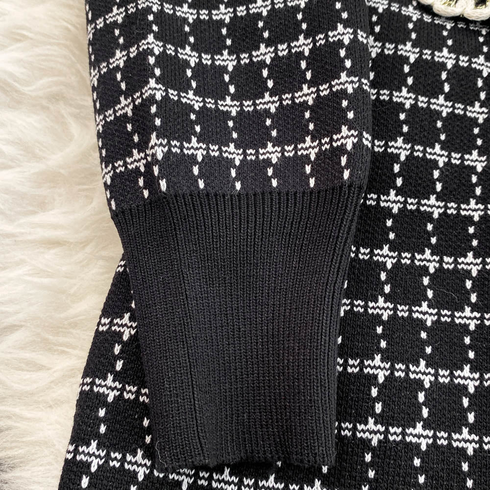 Lapeled Plaid Tweed Knitted Dress