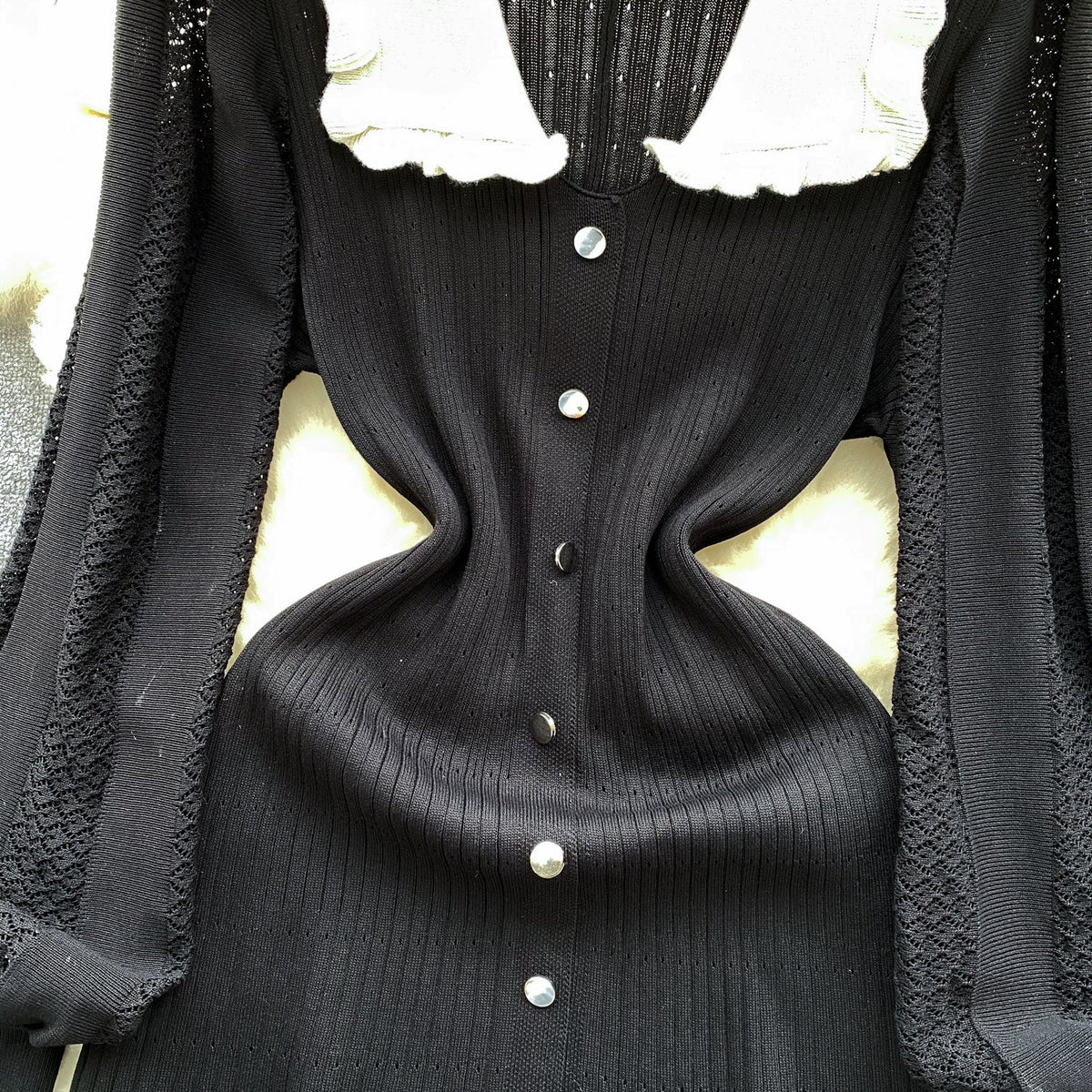 Doll Collar Black Knitted Shirt Dress
