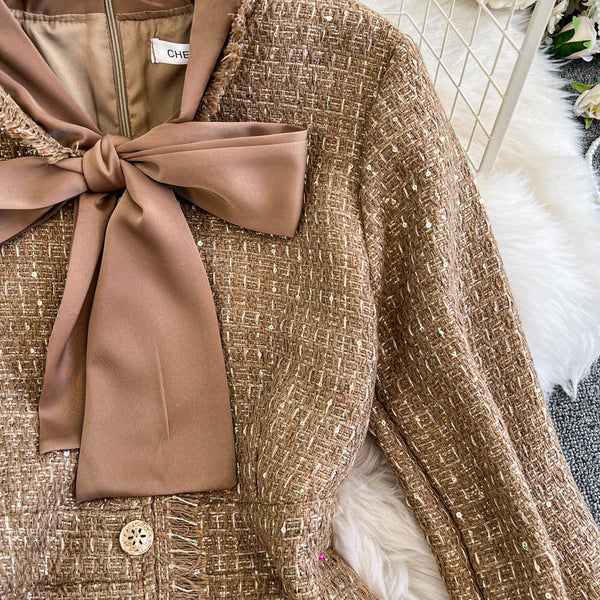 Faux Two-pieces Khaki Pleated Dress