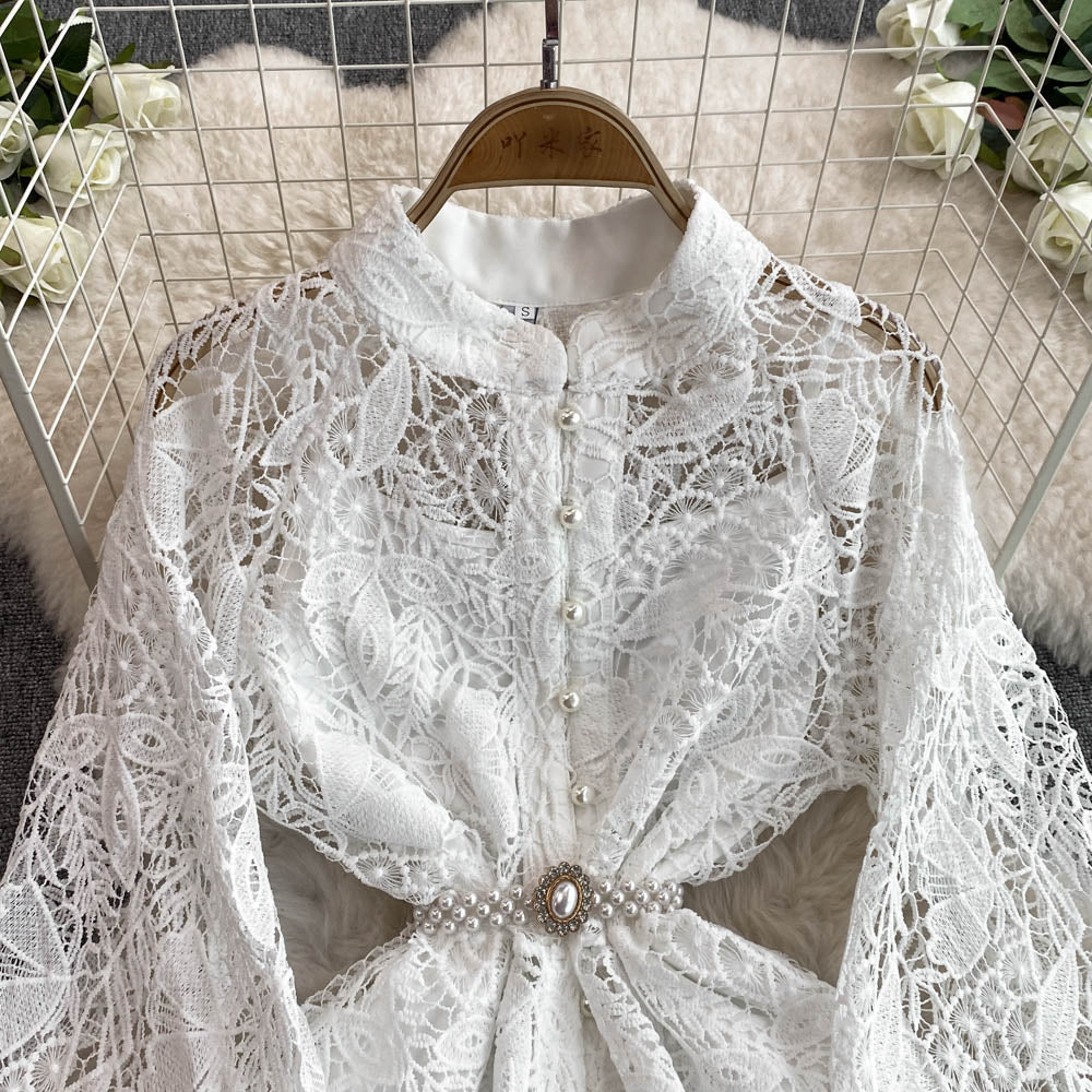 Hollow Embroidery Dress&Slip Dress 2Pcs