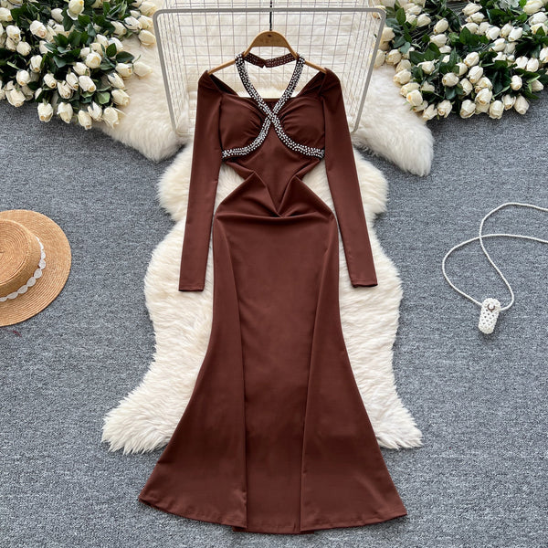 Beaded Cross Halter Party Dress