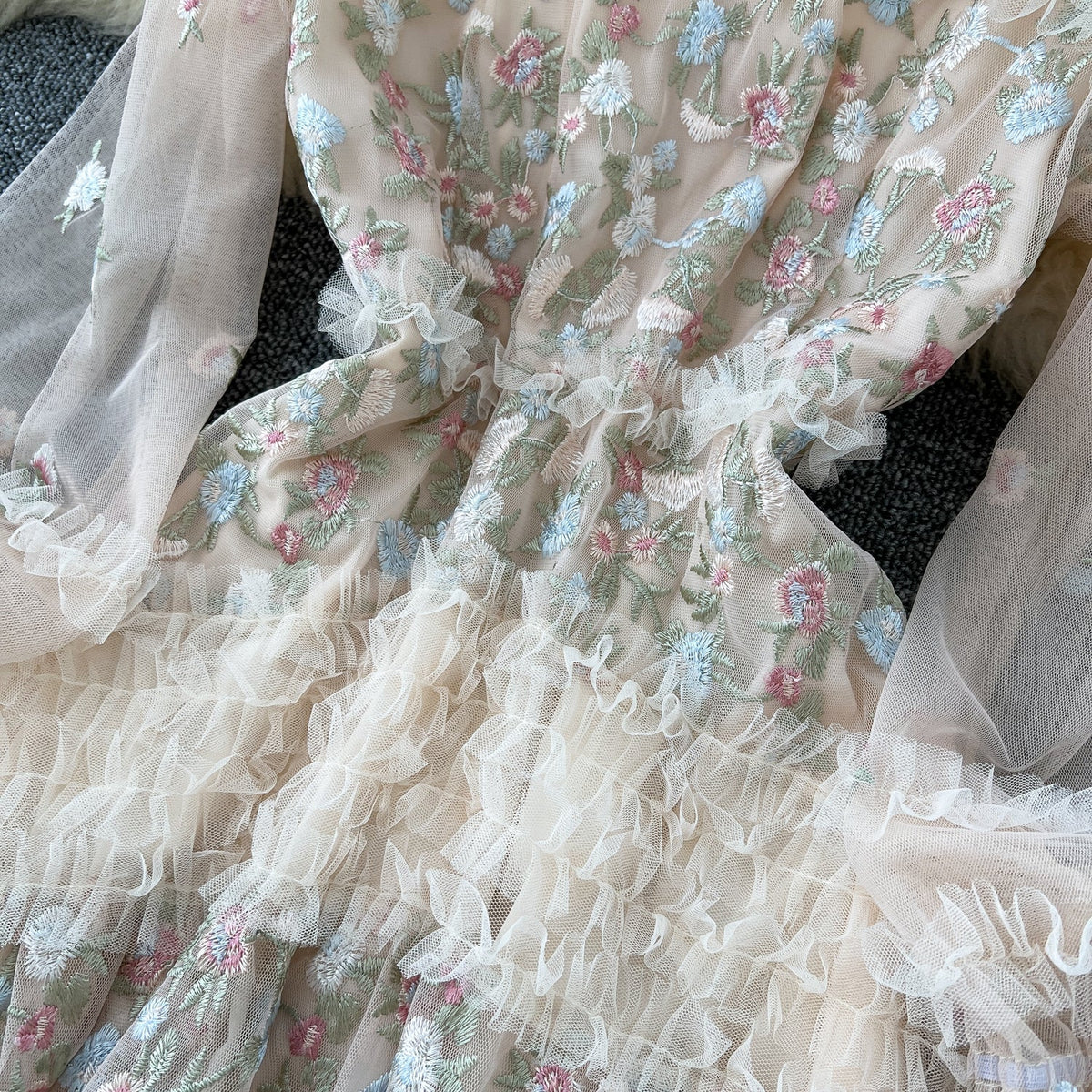 Fairy Floral Embroidered Puffy Dress