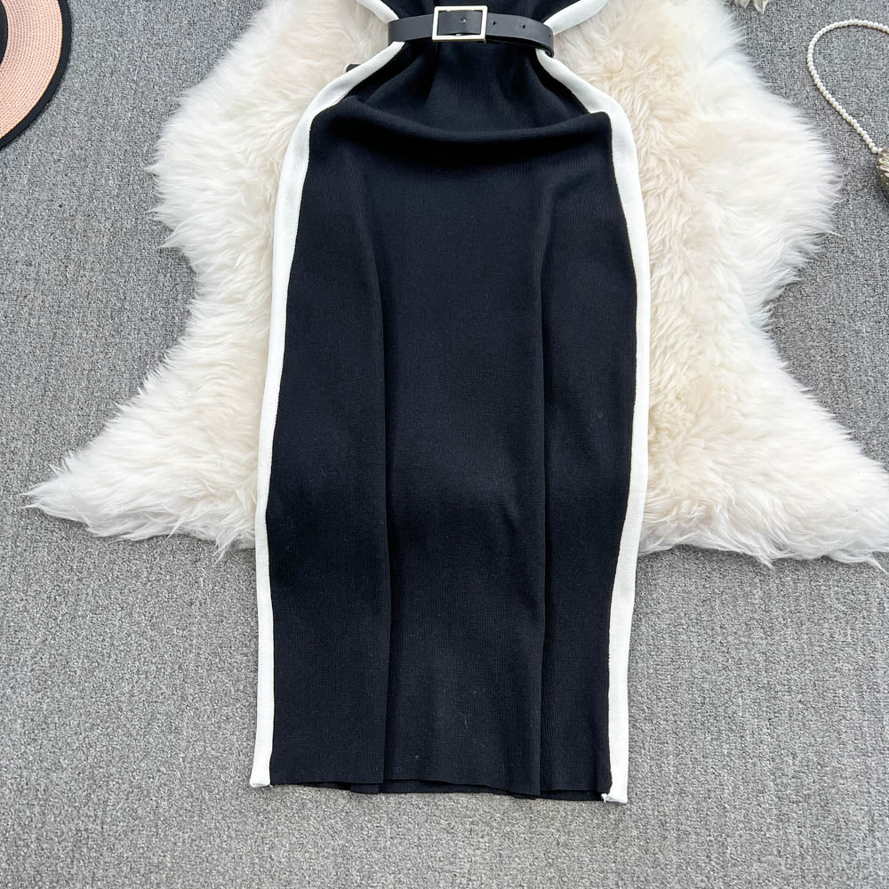 Color Blocking Sleeveless Knitted Dress