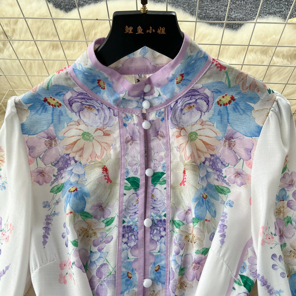 Vintage Floral Shirt Dress with Belt