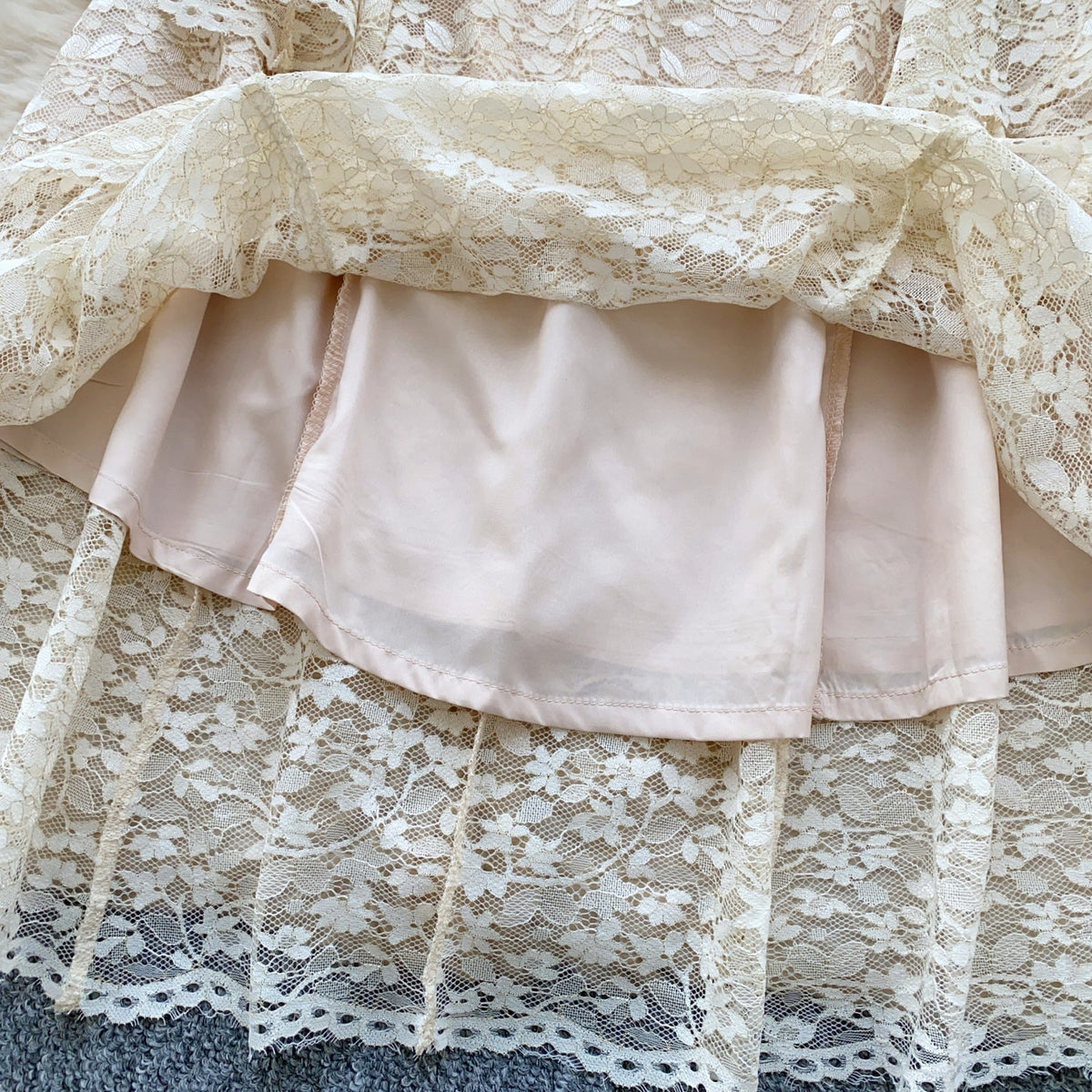 3D Floral Beaded Hollowed Lace Dress