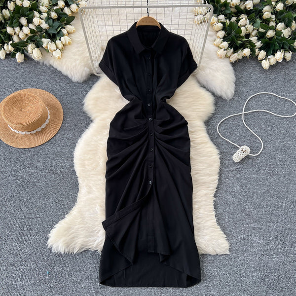 Slim-fit Pleated Shirt Dress