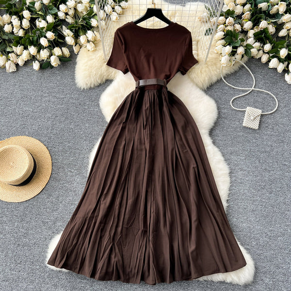 Round Collar Draped Patchwork Dress