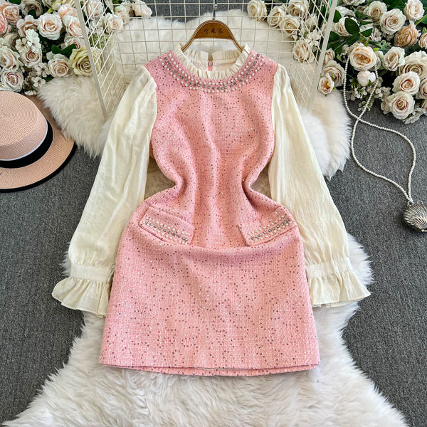 French Style Beaded Patchwork Dress