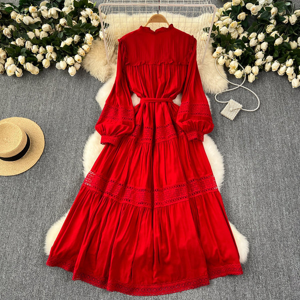 Solid Color Lace Patchwork Dress