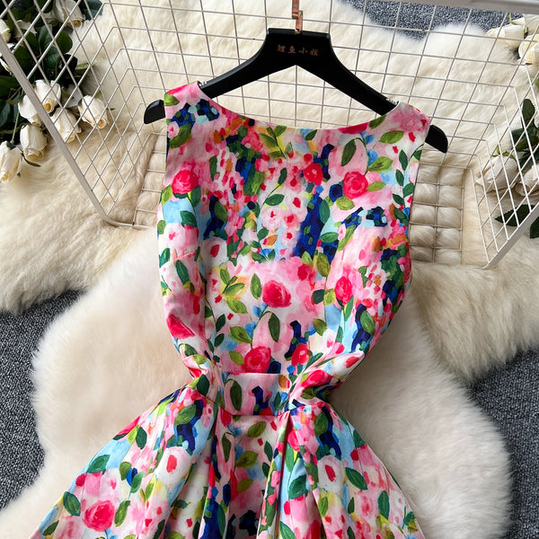 Colorful Floral Puffy Vest Dress