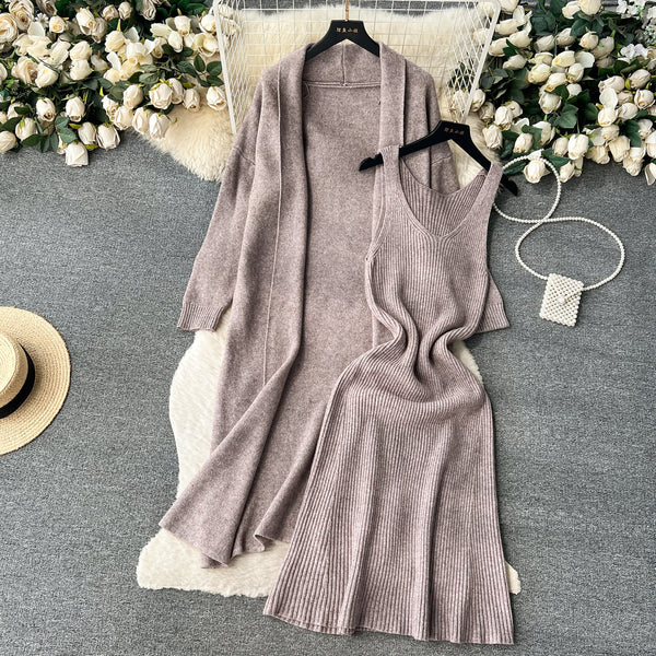 Loose Cardigan&Vest Dress Knitted 2Pcs